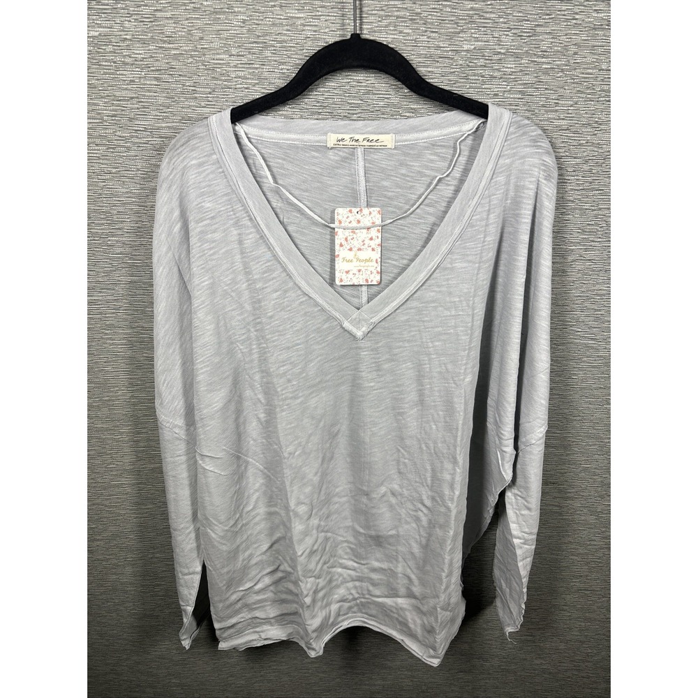 NEW Free People Women's On My Mind V-Neck Long Sleeve Shirt Light Gray Size XS - Picture 2 of 12